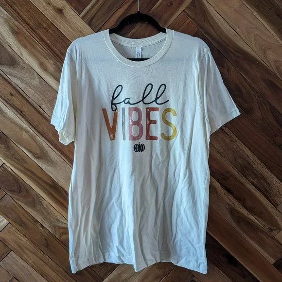 Bella Canvas Fall Vibes Crew Neck Short Sleeve Graphic Tee Top White Large NWT - Picture 2 of 8